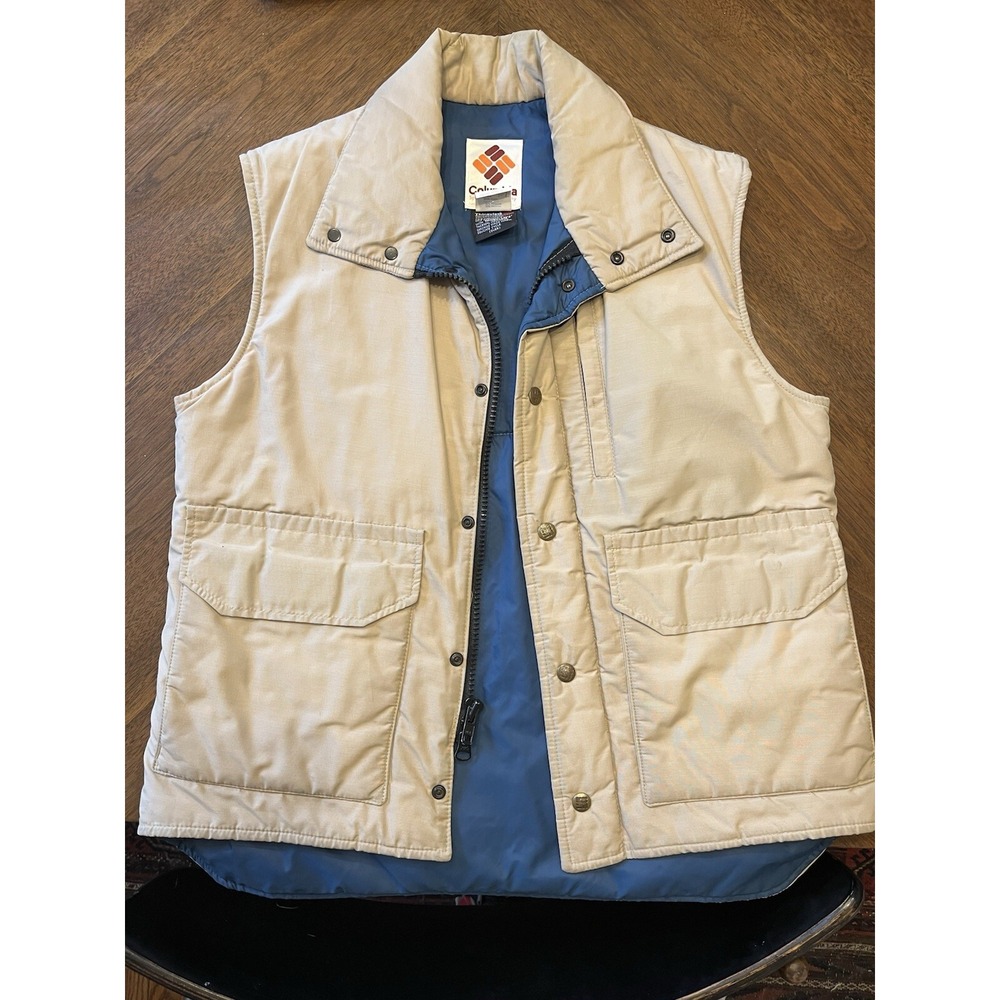 Vintage Columbia Vest Mens Medium Beige Puffer Jacket Thinsulate Button Down 80s